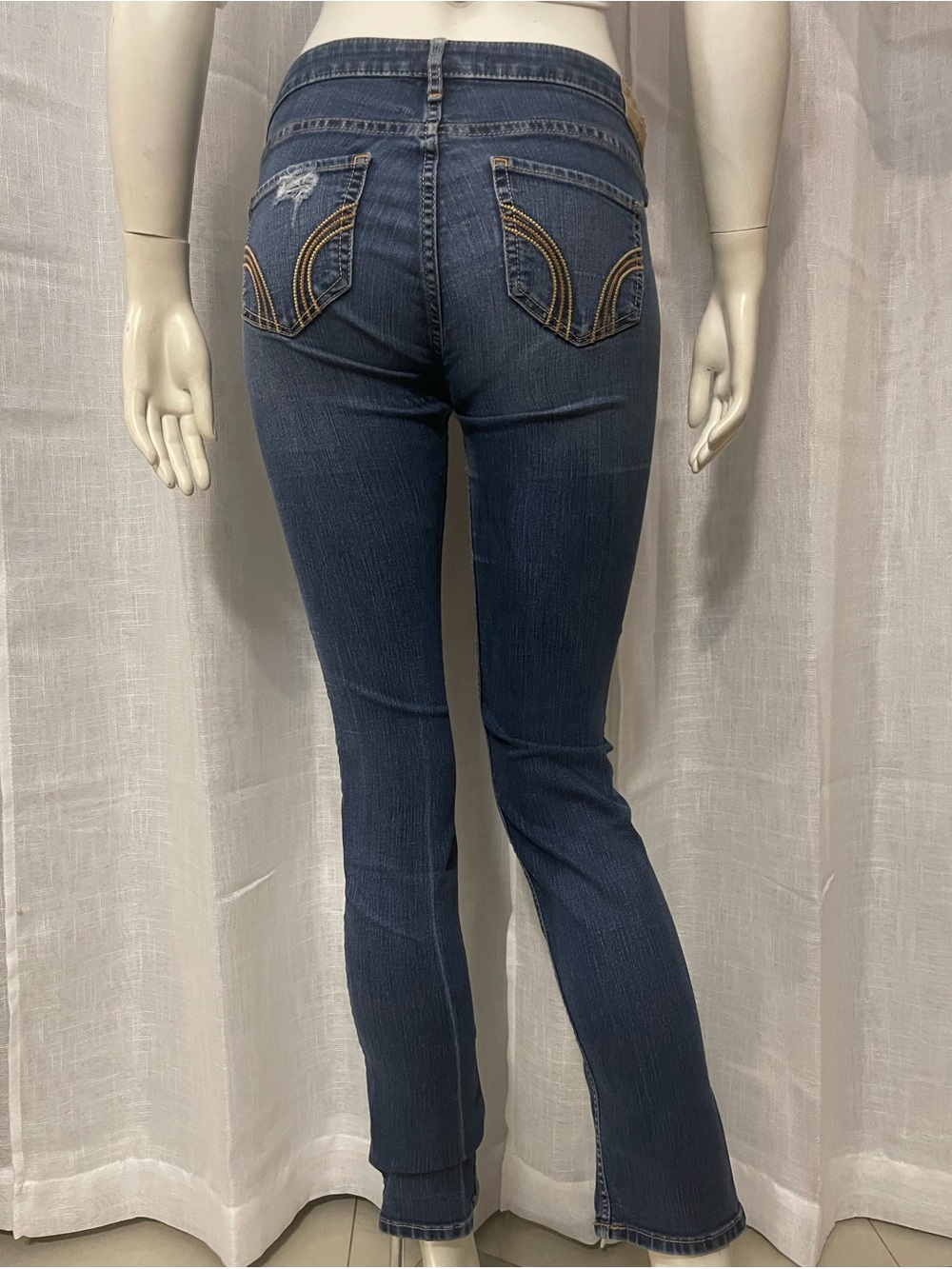 Hollister Distressed Skinny Jeans Blue Ripped Knee Size 27 5S (Preowned) - Picture 5 of 12